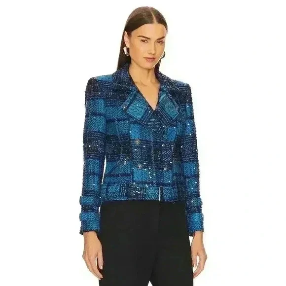 L’Agence Billie Jacket in Cobalt Multi Tweed Sz XS/T New Without Tags - Picture 3 of 7